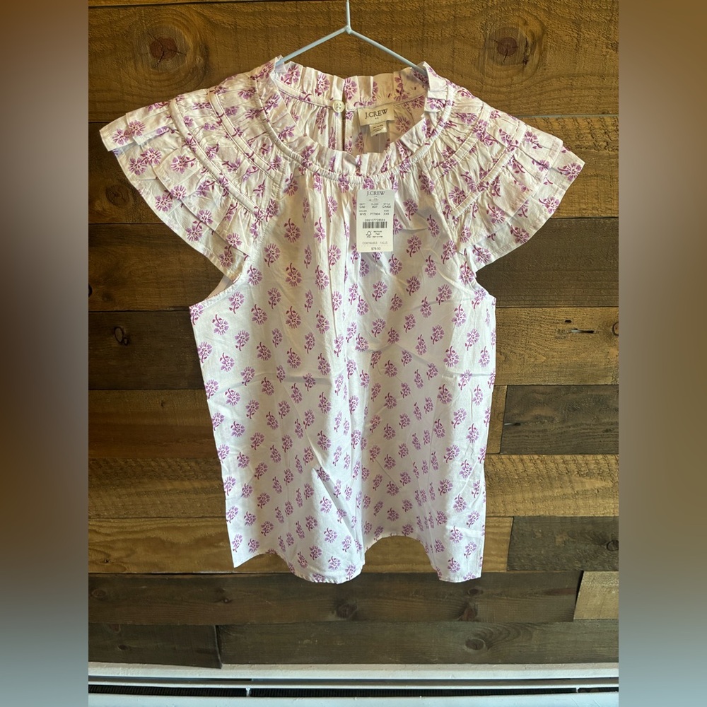 J. Crew White Blouse with Purple Floral Pattern